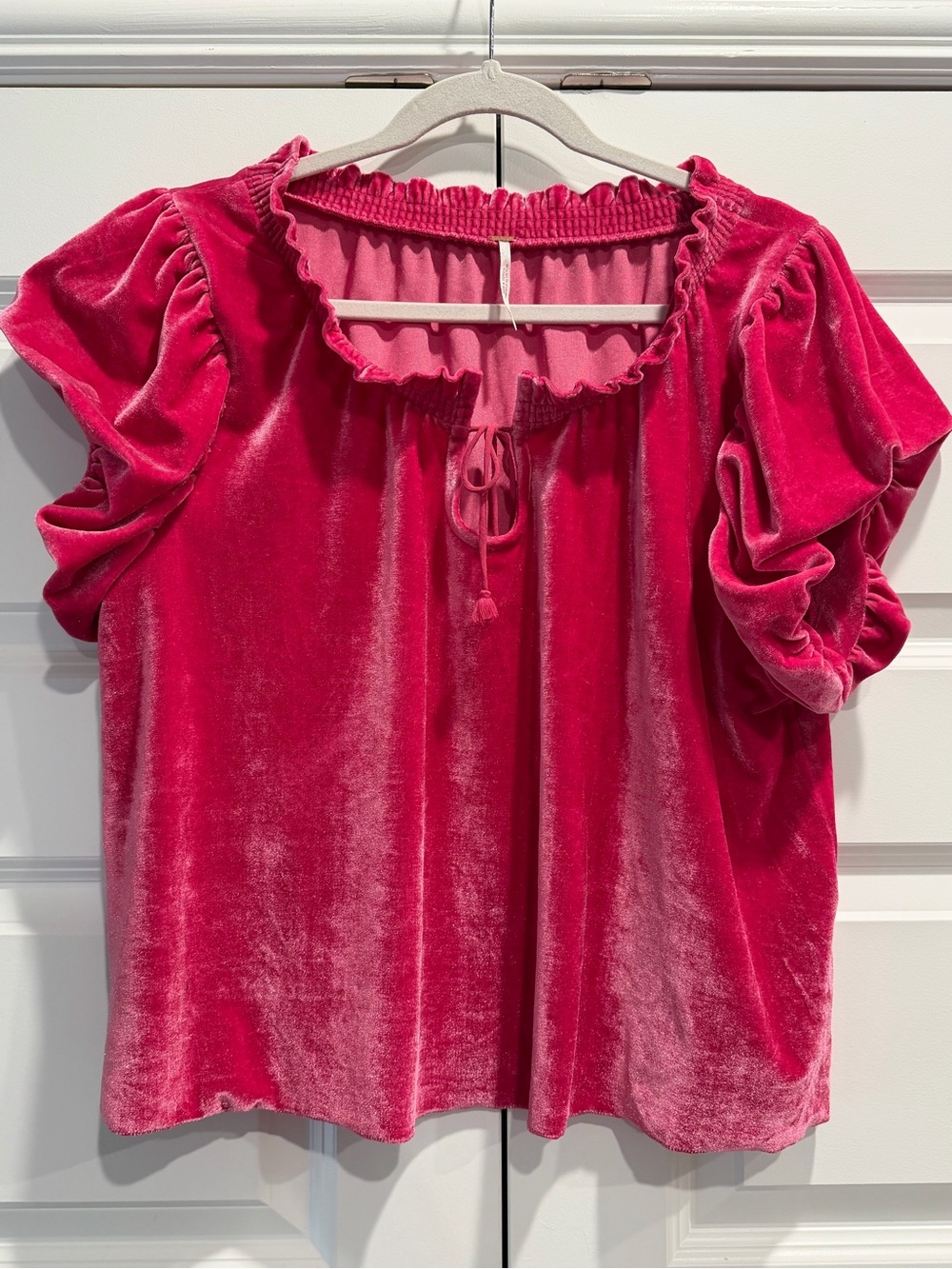 Free People Women's Velvet Ruffled Peasant Top - Pink